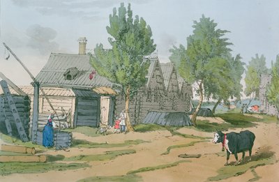 Ein russisches Dorf, 1804 von John Augustus Atkinson